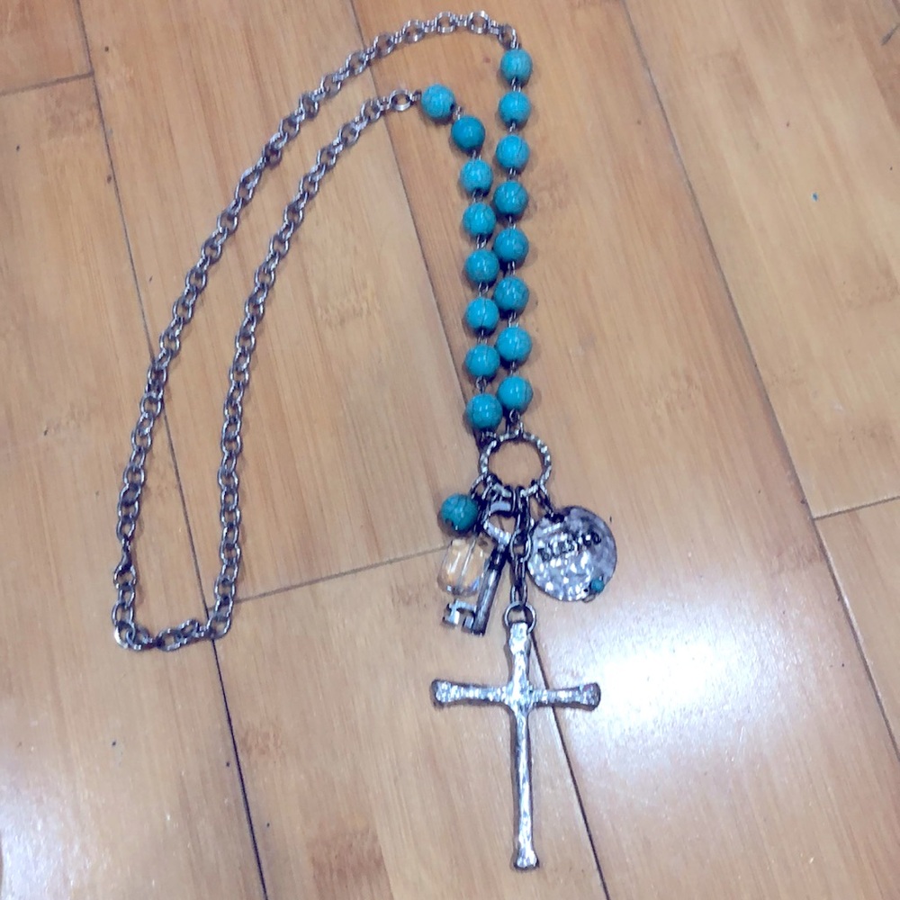 Beautiful turquoise cross necklace “Blessed”